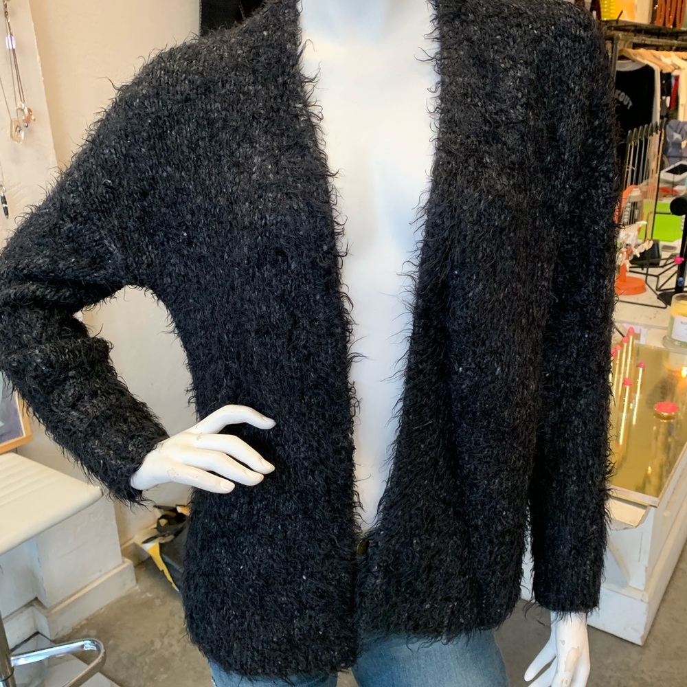 SOLD — Soft, fuzzy charcoal cardigan from Feel the Piece